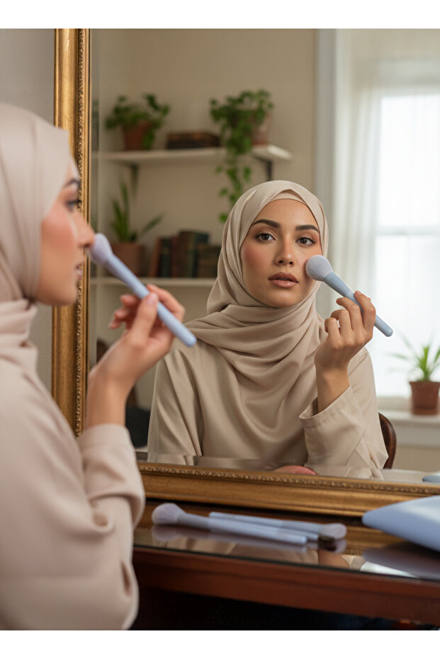 مجموعة فرش مكياج مكونة من 12 قطعة، شعيرات صناعية ناعمة، مقبض أزرق، حقيبة تخزين بسحاب