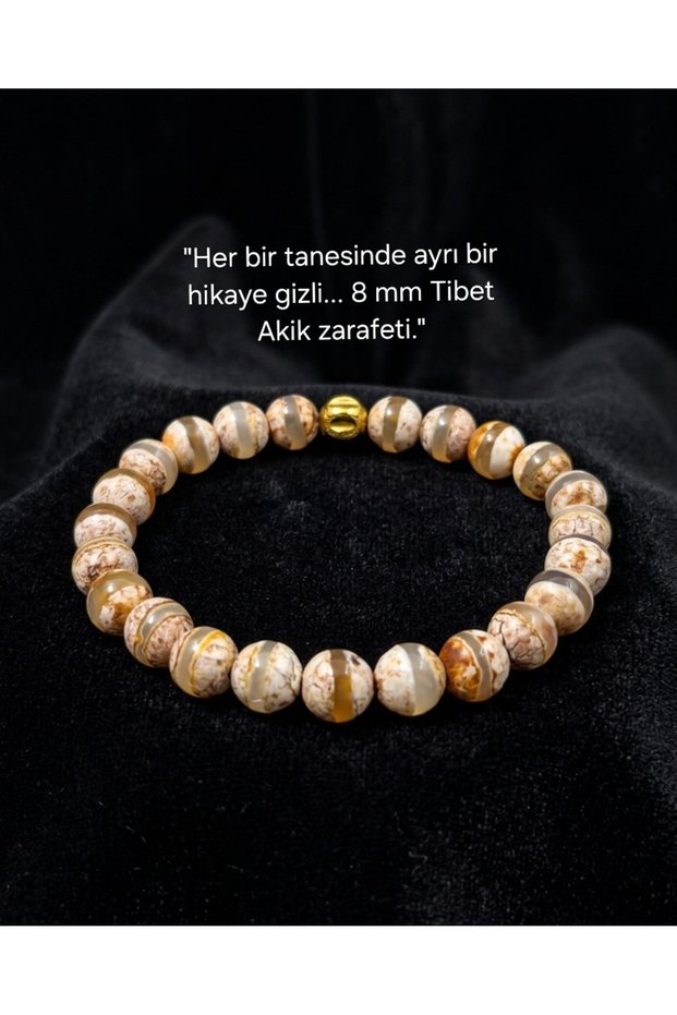 Güleç Natural Stone Tibetan Agate Natural Stone Men's Women's Bracelet 8 mm