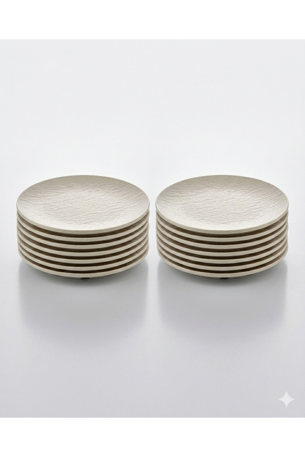 Premium 12-Piece Matte Cream 21 cm Melamine Serving and Cake Plate Set Shallow Thick Plate under Bowl