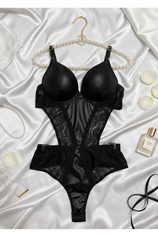 Transparent Lace Modern Black Bodysuit