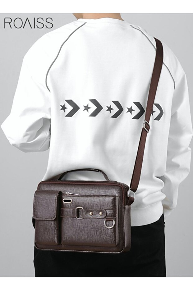 Men Stylish Briefcase with Adjustable Shoulder Strap, Multifunctional Crossbody Bag with Multi Pocke
