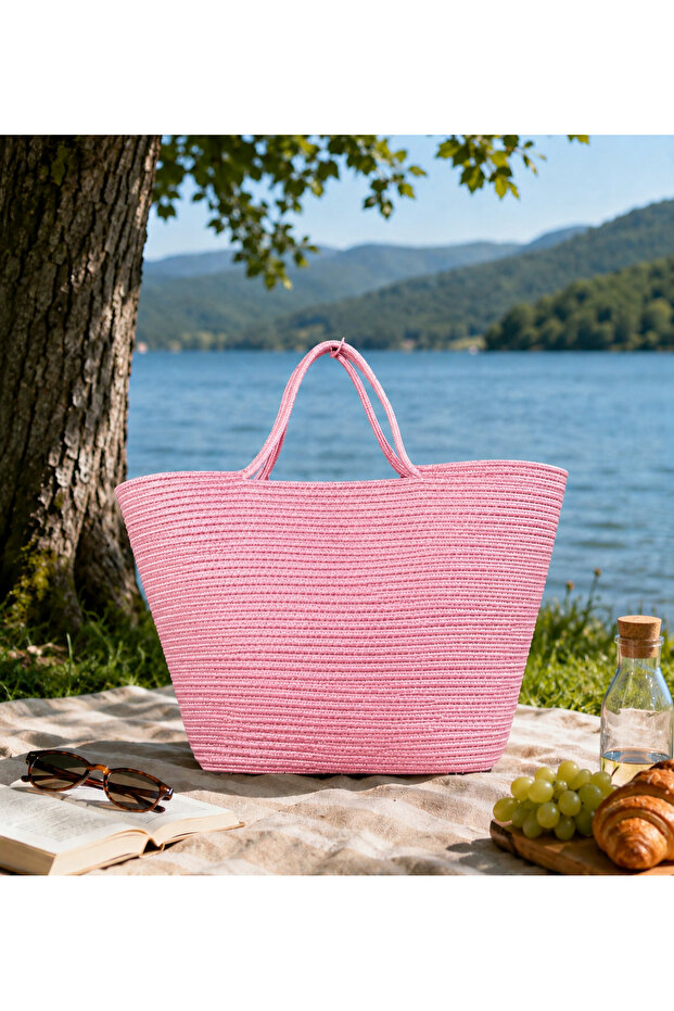 Jute Straw Look Beach Bag Jute Handle Bag Vegan Bag