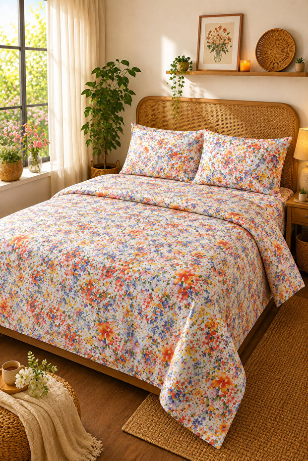 Double Duvet Cover Set 100% Cotton 5D Digital Printing Ladybug Daisy Patterned Ranforce