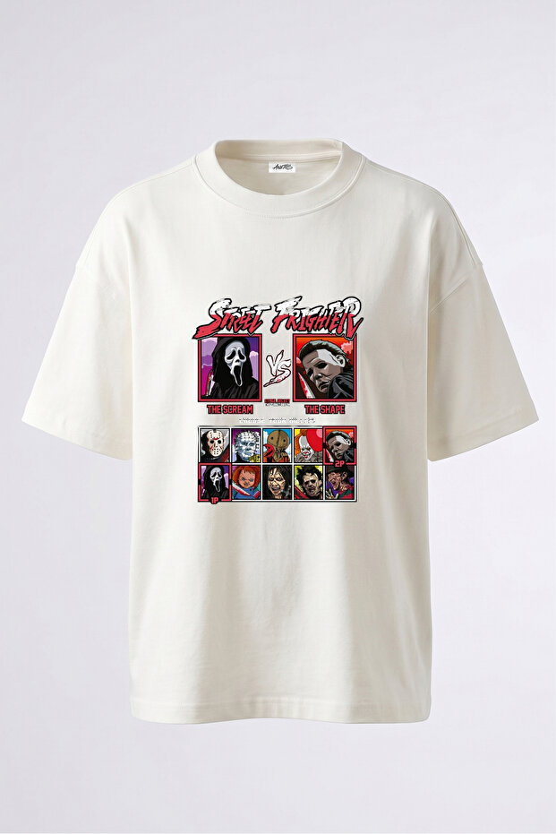 Korku Ikonlari_1 Design Back Printed Cotton White Oversize T-Shirt