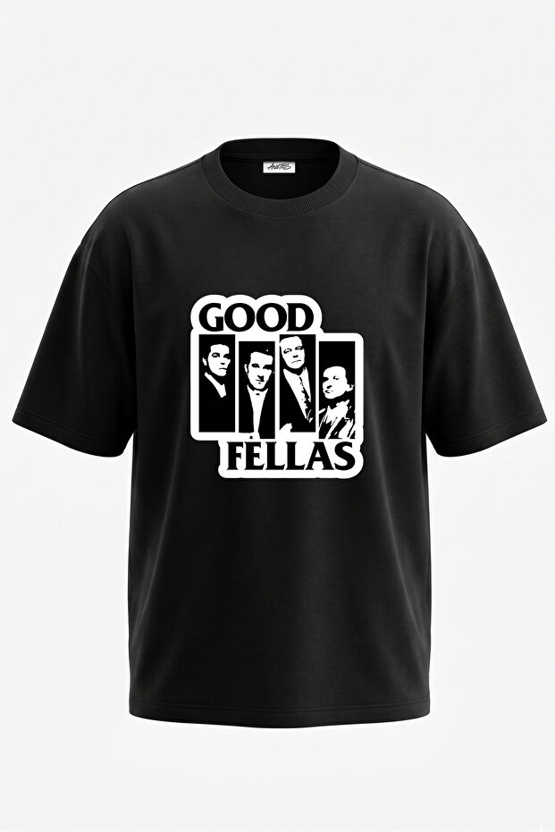 Good Fellas Design Back Printed Cotton Black Oversize T-Shirt