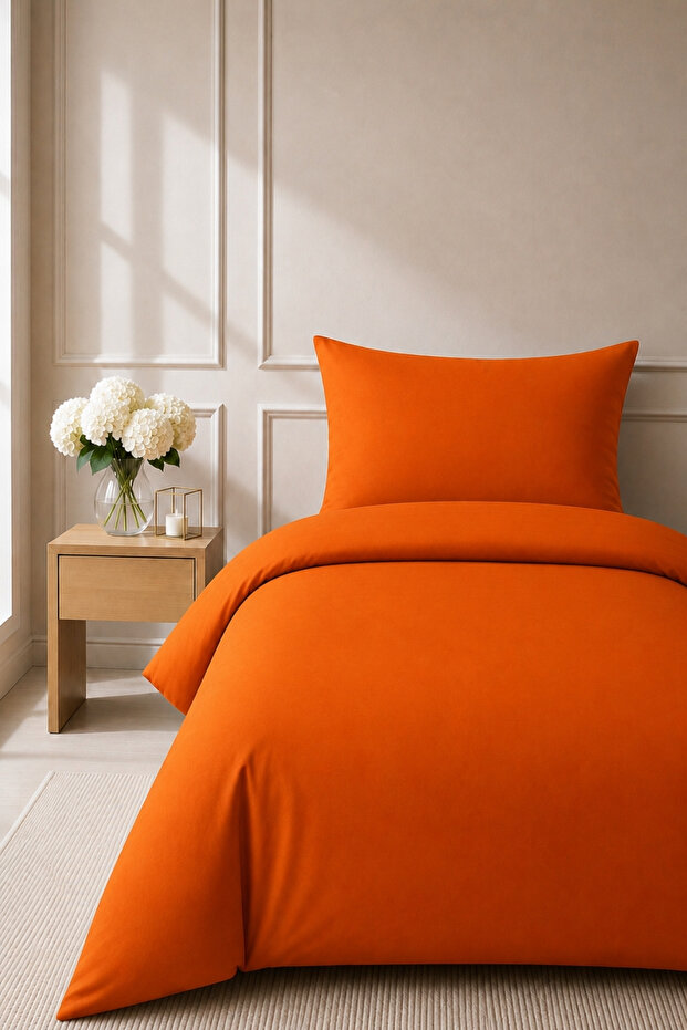 Elif Satin Plain Single Buttoned Duvet Cover Set Quilt Cover 100% Cotton, 83Tel