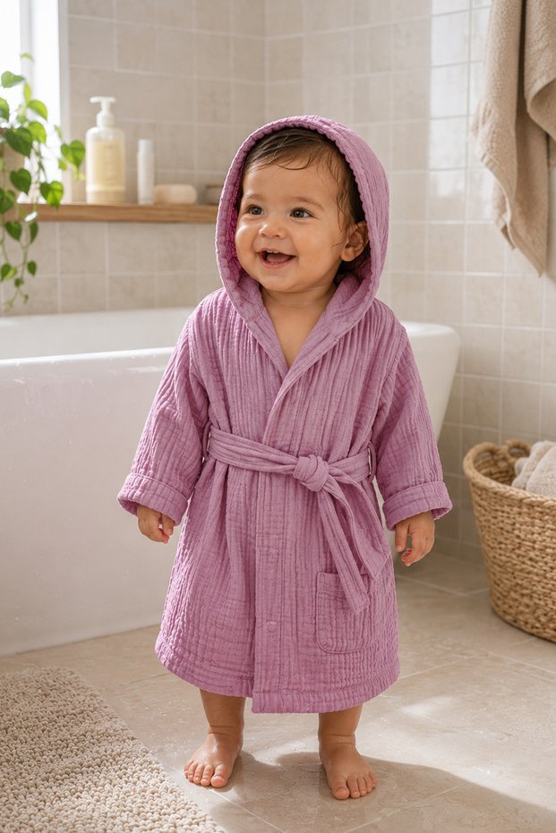 100% Cotton 4 Layer Muslin Baby Bathrobe