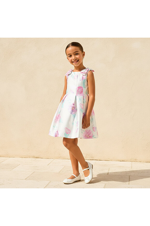 Round Neck Sleeveless Dress with Floral Print