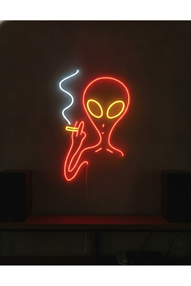 Uzaylı Figürü LED Neon Tablo | Pop Culture Duvar Dekoru | Pleksi Aydınlatmalı Genç Odası Tablosu - 3