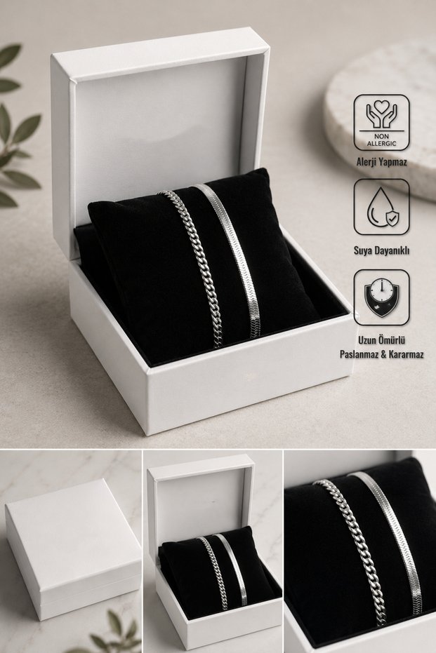 Stainless Steel 2-Piece Bracelet Set – Stylish Lover and Friend Bracelet Gift