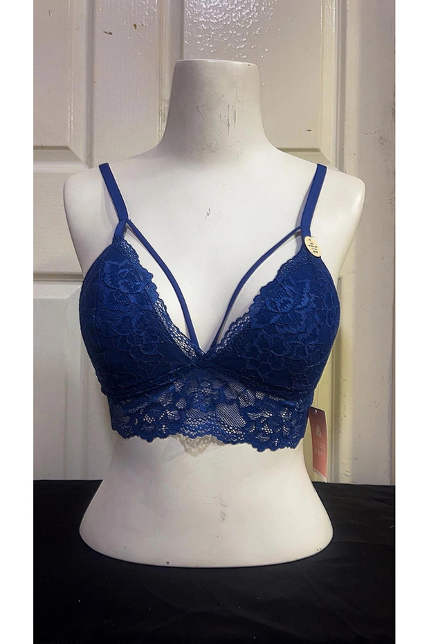 Women's Non-Padded Drawstring Soft Bralet Bra-Indigo