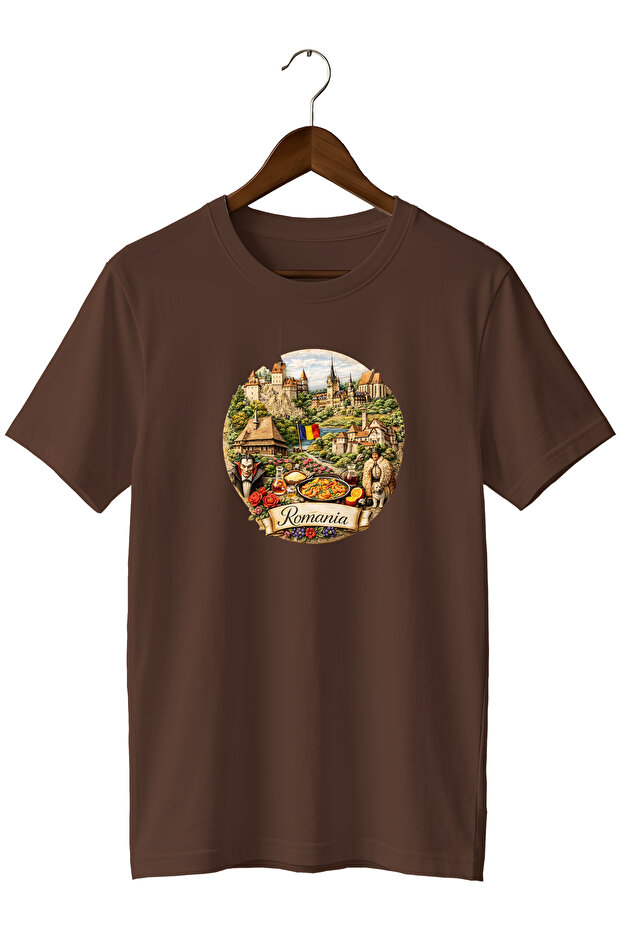 Unisex Romania Themed Printed Crew Neck Casual Cotton T-Shirt