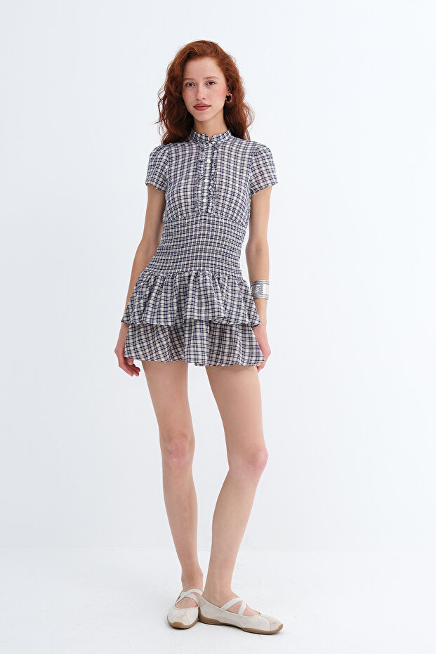 Checkered Ruffle Mini Dress E18436 - 2