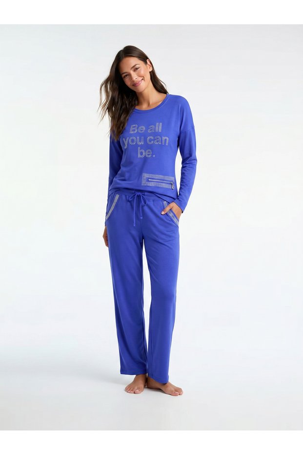 Women's pajama set, cotton Long sleeve two-piece casual pajamas