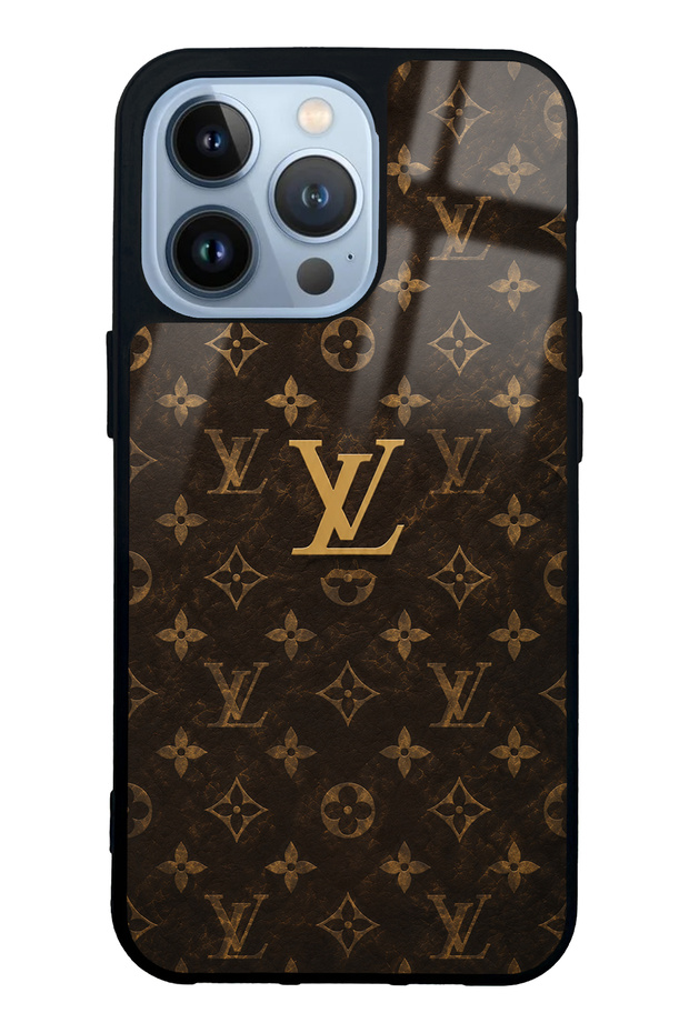 iPhone 13 Pro Brown Gold Lv Design Glossy Phone Case