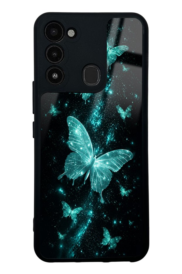 Tecno Spark 8C Glossy Phone Case with Turquoise Galaxy Butterfly Design