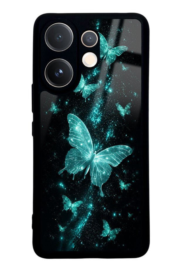Vivo V60 Turquoise Galaxy Butterfly Design Glossy Phone Case