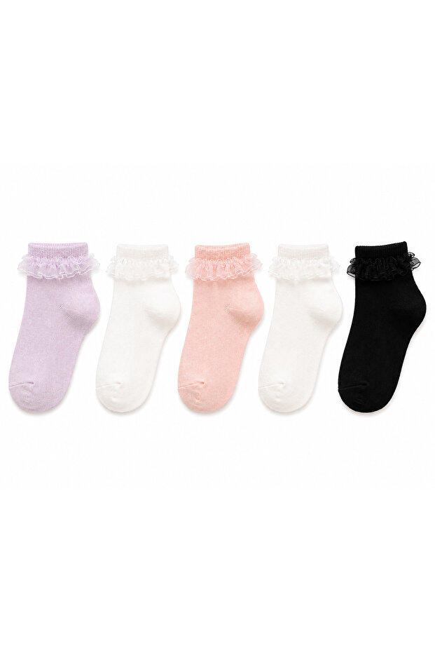 Girl's 5 Pairs Summer Tulle Booties Socks Set 🧦 🎀 🌸