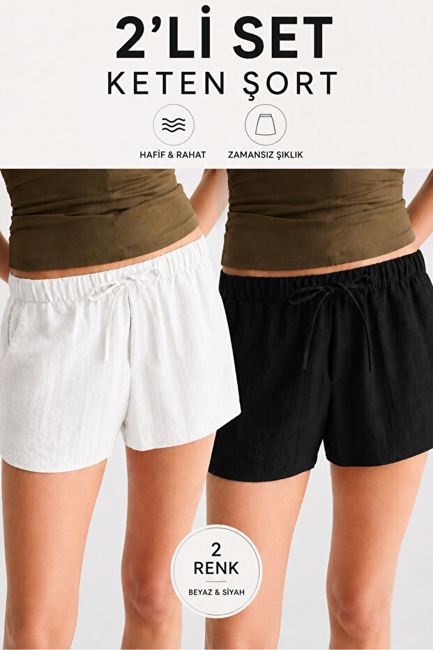 Set of 2 Linen Blend Women's Shorts