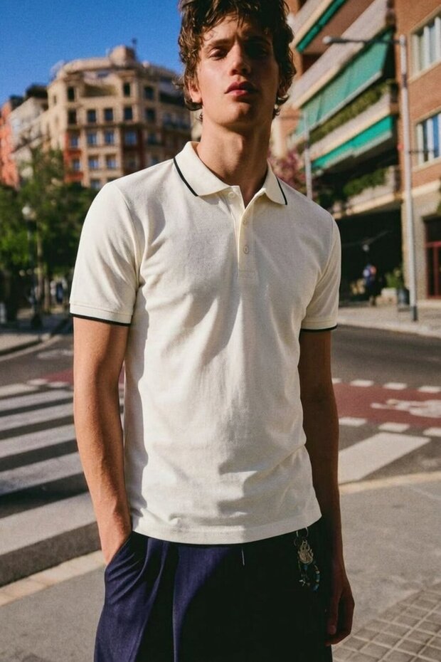 Men's Buttoned Fashion White Polo Collar T-Shirt