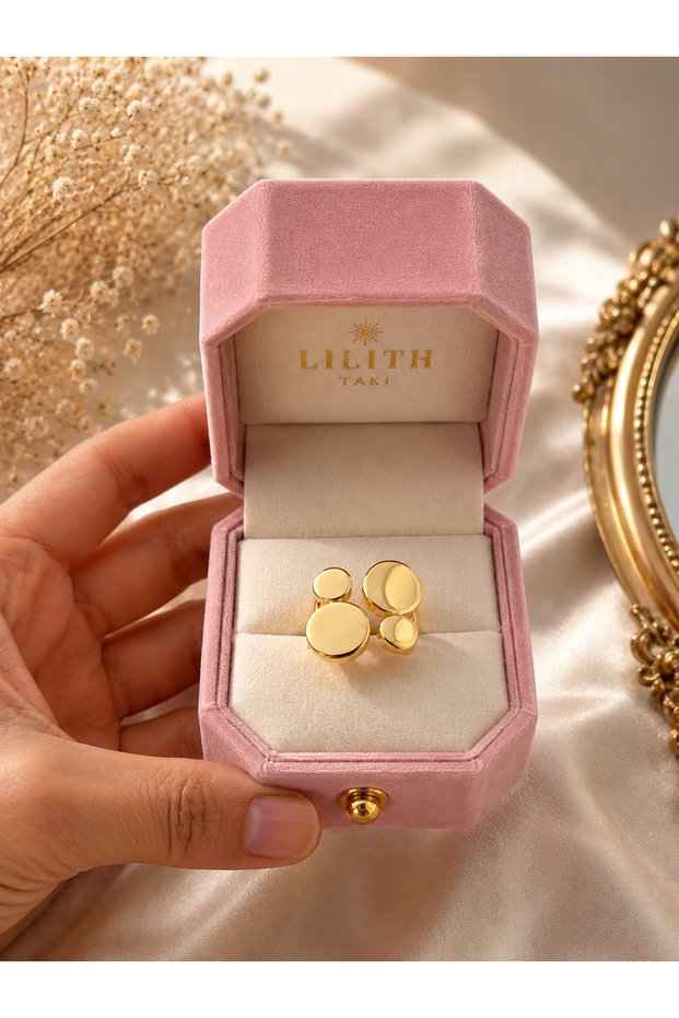 Geometric Circle Detailed Gold Color Women's Ring |   Modern and Stylish Design