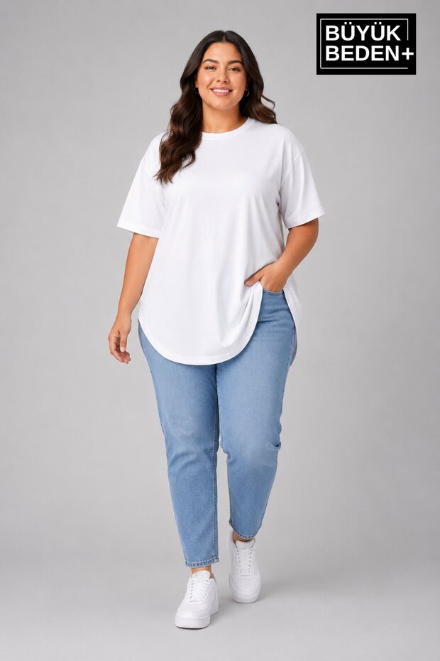 تنورة بيضاوية أساسية بياقة دائرية للنساء مقاس كبير مع تفاصيل 3xl-6xl تونيك طويل SPR26BTSK502