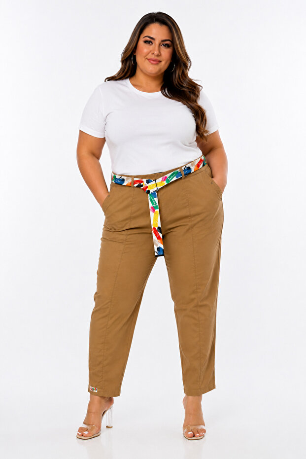 Plus Size Mom Belted High Waist Women's Pants