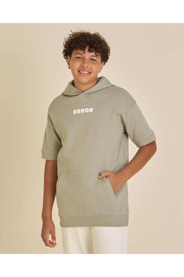 Senior Boys Green Oversized Short Sleeve Hoodie