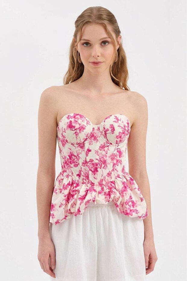 Women's Floral Patterned Corset with Covered Bust and Underwire Design