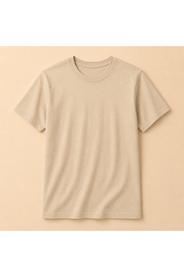 Krem Renk Basic Tişört