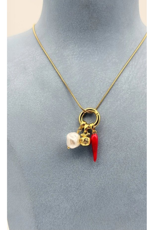 Peppered Pearl and Apple Necklace