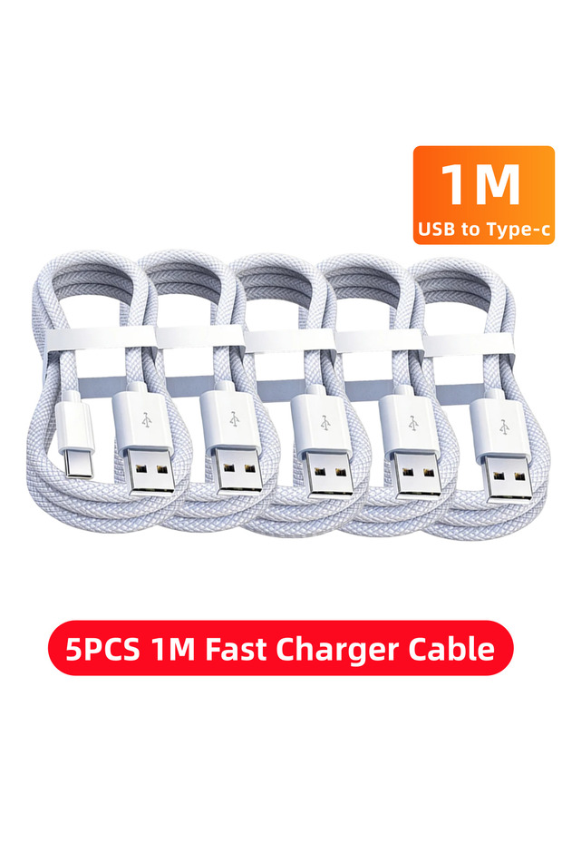كابل USB C إلى USB C بطول 1 متر، 5 قطع، 100 واط، يدعم الشحن السريع لأجهزة iPhone