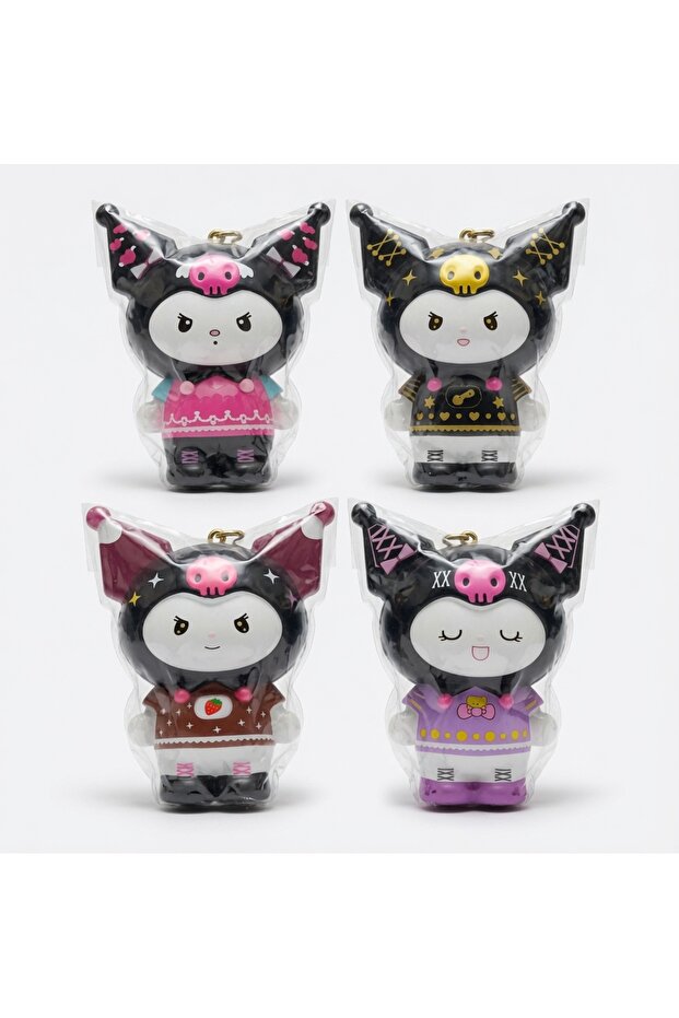 Soft 4-Piece Black Keychain Bag Ornament with Kuromi Sukushi Figure - 8 cm New Model
