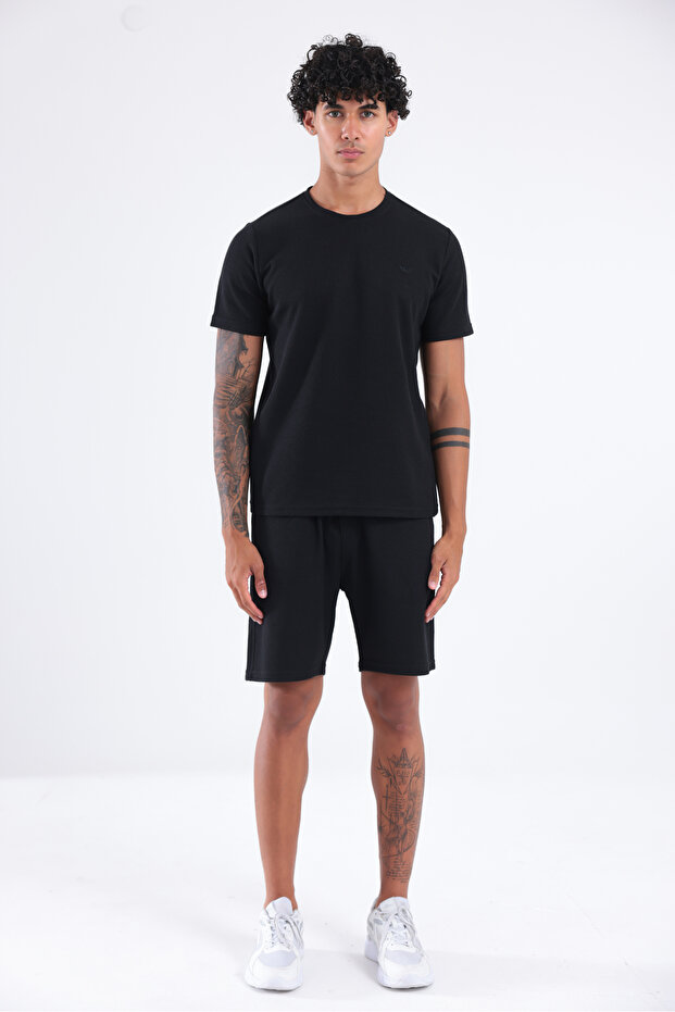 Waffle Textured Embroidery Logo Detailed Oversize Men's T-Shirt