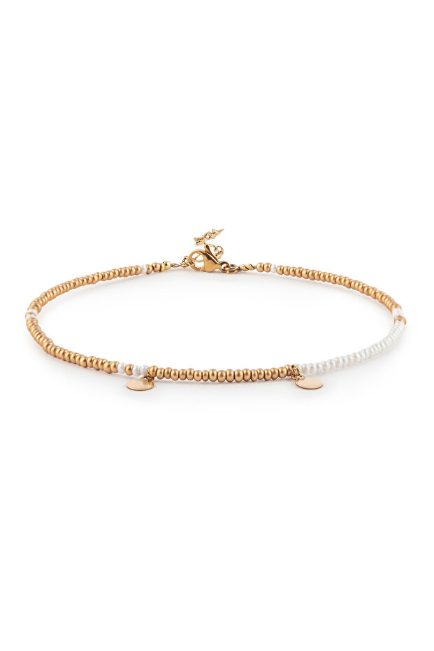 'Coin' Anklet for Women, 18K Pure Gold Charms with Czech Beads, Adjustable Anklet, Casual/Su