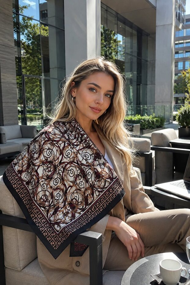 S-FLR4 وشاح نسائي منقوش 70x70 سم