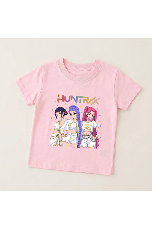 100% Cotton Crew Neck Premium Tshirt for Kids with Printed Design Special for Huntrix Fans