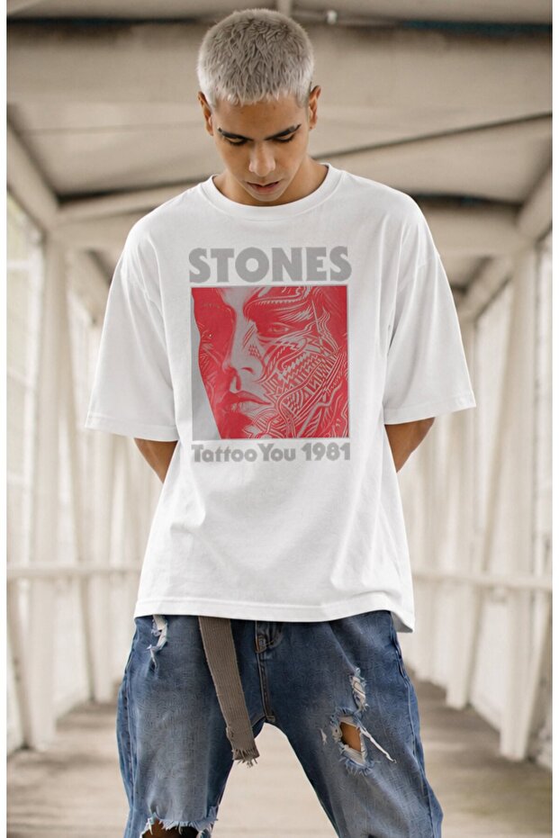 Unisex Rolling Stones Tattoo You 1981 Printed T-Shirt, Oversize Rock Band Themed Tshirt