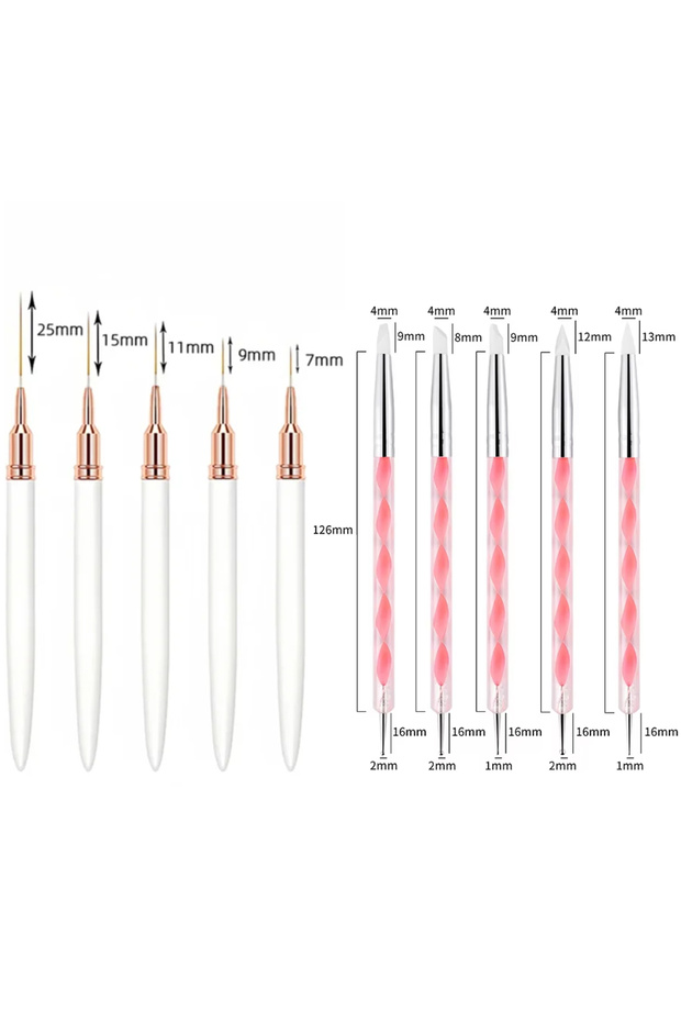 DUTRIEUX White 10Pcs Nail Liner Brush Set UV Gel Nail Brushes Kits Silicone Point Flower Nail Pen Fr