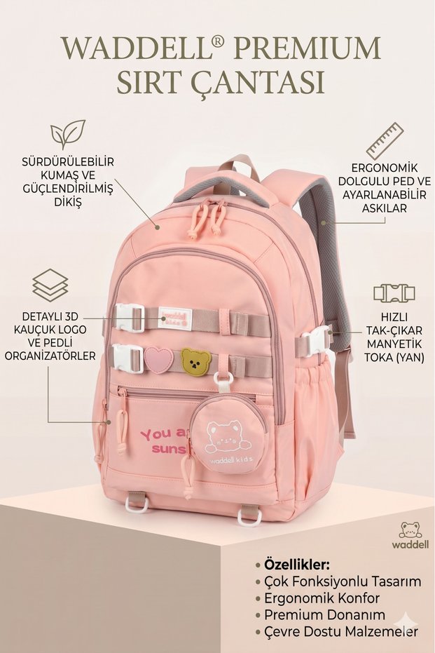 Waddell Imported Quality Luxury Primary School Middle School Bag 26906 Imported Bag with Wallet Gift and Colored Accessories