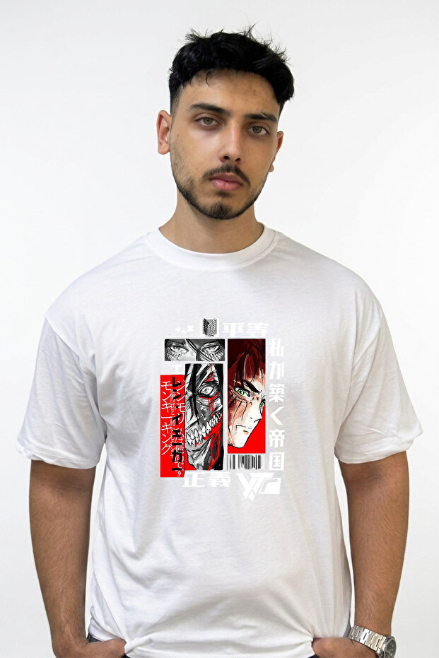 Eren Yeager Titan_1 Design Printed Oversize White T-Shirt