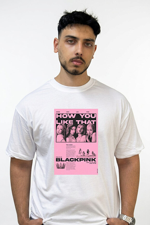 تي شيرت أبيض كبير الحجم مطبوع بتصميم BLACKPINK_3