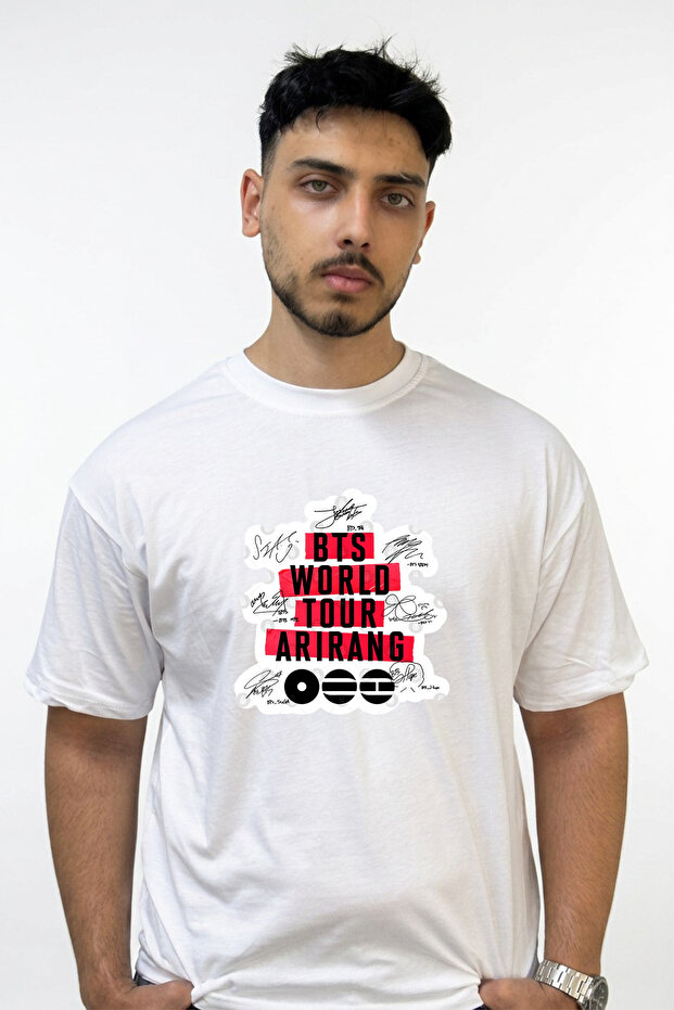 Bts Arirang_1 Design Printed Oversize White T-Shirt
