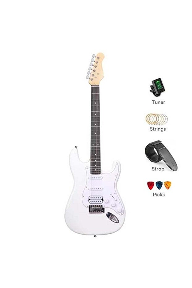 39-Inch Electric Guitar White + 5 Accessories, include Guitar bag + Tuner + Strap + Strings + Pick For Adults,Kids Gift