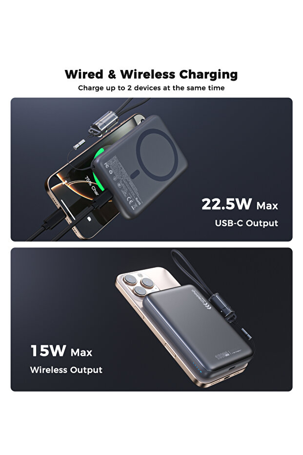 Ultra-Thin Magnetic Wireless Power Bank 10000mAh, MagSafe-Compatible Charger for iPhone, Gray B862