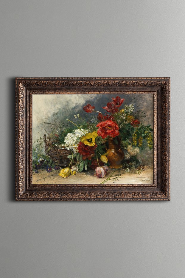 Floral Still Life - Vintage Patterned Painting - Thick Model
