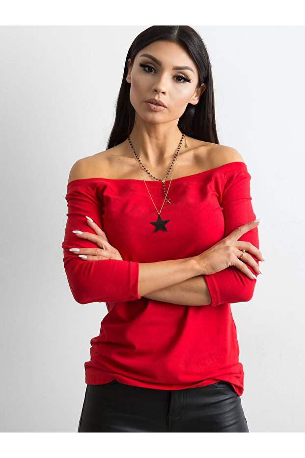 Bluza Dama Maneca 3/4, Pe umeri, BASIC FEEL GOOD, Rosu Casual Model RV-BZ-4692.56 - 2
