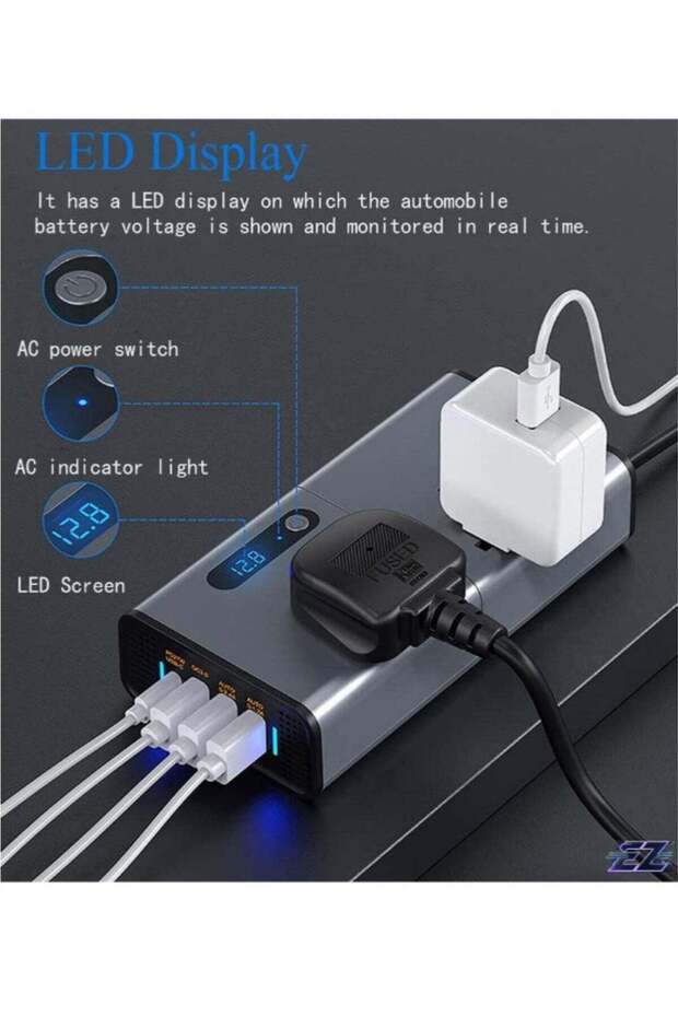 Compact 200W Power Inverter: Reliable DC to AC Converter for Cars, SUVs, and Trucks