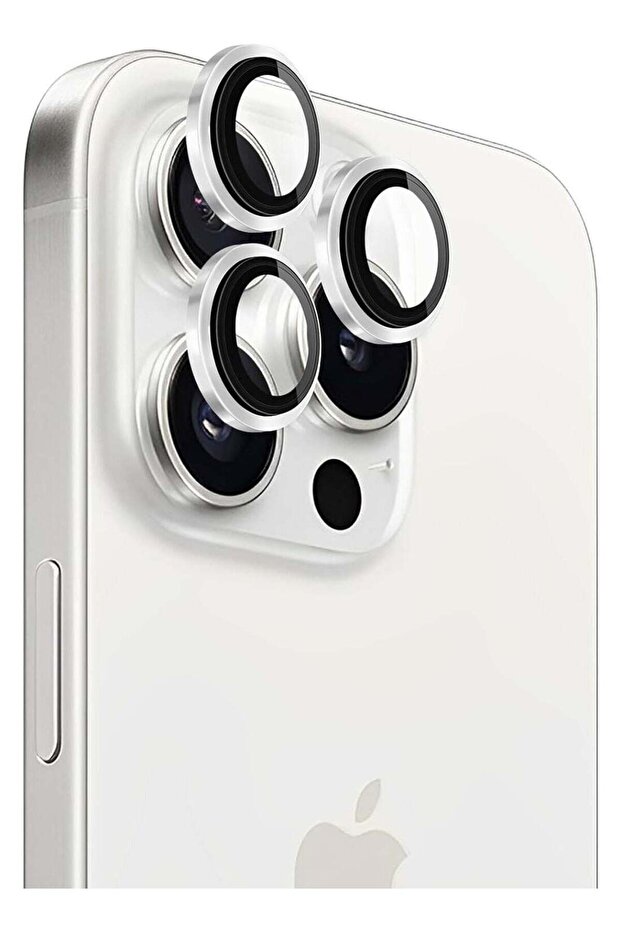 Camera Lens Protector for iPhone 15 Pro/Pro Max - Tempered Glass, Aluminum Ring, White Titanium