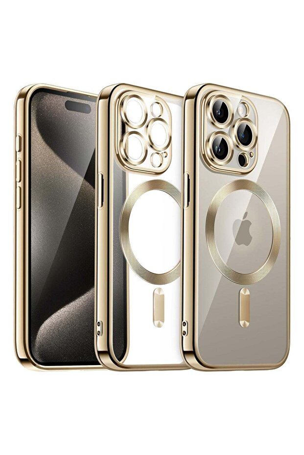 Electroplated Case for iPhone 15 Pro Max 6.7-Inch, Camera Lens Full Protection, Compatible with MagSafe Wireless Charging, Shockproof Soft TPU Phone Cover (Gold)